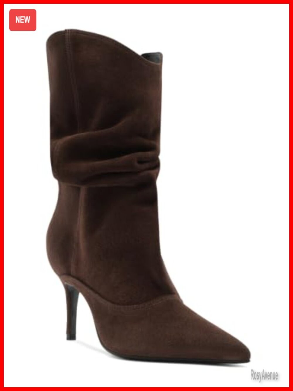 Womens Slouch Mid Calf Boots Faux Suede Pointed Toe Stiletto Heel Pull-On